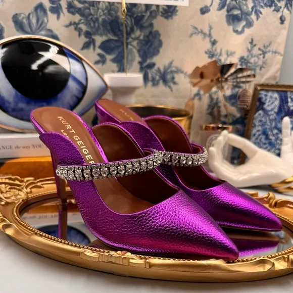 🆕 KURT GEIGER 🧿 NWOT Duke Pointed Toe Embellished Pump Mule - Size 6 - Picture 5 of 16
